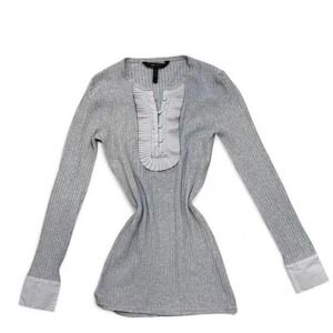BCBGMaxAzaria Grey and white ruffled collared sweater
